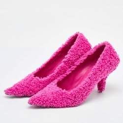 Pre Owned Balenciaga Pink Faux Shearling Knife Pumps Size 38.5