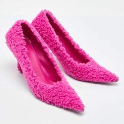 Pre Owned Balenciaga Pink Faux Shearling Knife Pumps Size 38.5