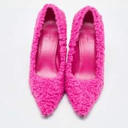 Pre Owned Balenciaga Pink Faux Shearling Knife Pumps Size 38.5