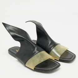 Pre Owned Balenciaga Brown/Transparent PVC and  Leather Slide Sandals Size 38