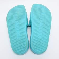 Pre Owned Balenciaga Blue Rubber Logo Pool Slides Size 40