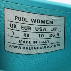 Pre Owned Balenciaga Blue Rubber Logo Pool Slides Size 40