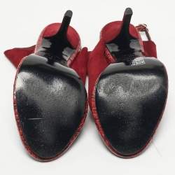 Pre Owned Balenciaga Red Suede and Python Open Toe Glove Slingback Sandals Size 39.5