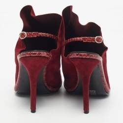 Pre Owned Balenciaga Red Suede and Python Open Toe Glove Slingback Sandals Size 39.5