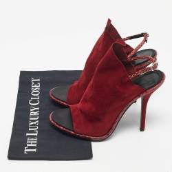 Pre Owned Balenciaga Red Suede and Python Open Toe Glove Slingback Sandals Size 39.5