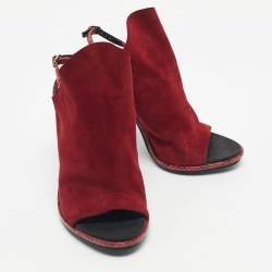 Pre Owned Balenciaga Red Suede and Python Open Toe Glove Slingback Sandals Size 39.5