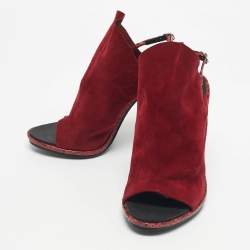 Pre Owned Balenciaga Red Suede and Python Open Toe Glove Slingback Sandals Size 39.5