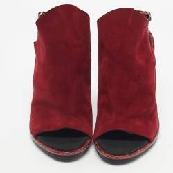 Pre Owned Balenciaga Red Suede and Python Open Toe Glove Slingback Sandals Size 39.5