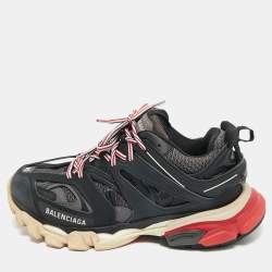 Pre Owned Balenciaga Black/Grey Faux Leather and Mesh Track Sneakers Size 40