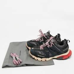 Pre Owned Balenciaga Black/Grey Faux Leather and Mesh Track Sneakers Size 40