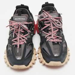 Pre Owned Balenciaga Black/Grey Faux Leather and Mesh Track Sneakers Size 40