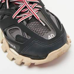 Pre Owned Balenciaga Black/Grey Faux Leather and Mesh Track Sneakers Size 40