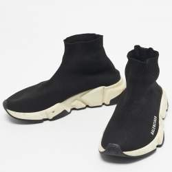 Pre Owned Balenciaga Black Knit Fabric Speed Trainer Slip On Sneakers Size 37
