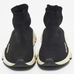 Pre Owned Balenciaga Black Knit Fabric Speed Trainer Slip On Sneakers Size 37