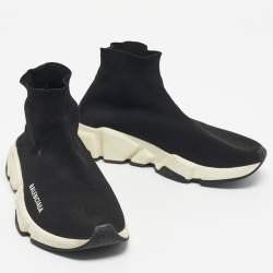Pre Owned Balenciaga Black Knit Fabric Speed Trainer Slip On Sneakers Size 37