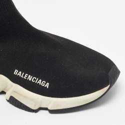 Pre Owned Balenciaga Black Knit Fabric Speed Trainer Slip On Sneakers Size 37
