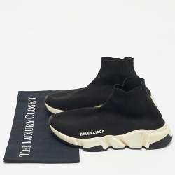 Pre Owned Balenciaga Black Knit Fabric Speed Trainer Slip On Sneakers Size 37