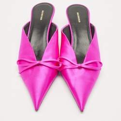 Pre Owned Balenciaga Pink Satin Knife Mules Size 37