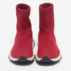 Pre Owned Balenciaga Red Knit Fabric Speed Trainer High Top Sneakers Size 39