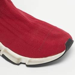 Pre Owned Balenciaga Red Knit Fabric Speed Trainer High Top Sneakers Size 39