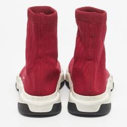Pre Owned Balenciaga Red Knit Fabric Speed Trainer High Top Sneakers Size 39