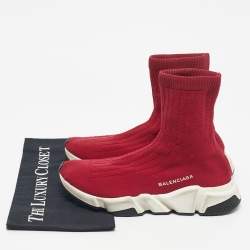 Pre Owned Balenciaga Red Knit Fabric Speed Trainer High Top Sneakers Size 39
