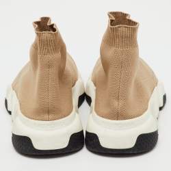 Pre Owned Balenciaga Beige Knit Fabric Speed Trainer High Top Sneakers Size 37