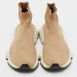 Pre Owned Balenciaga Beige Knit Fabric Speed Trainer High Top Sneakers Size 37