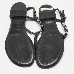 Pre Owned Balenciaga Black Leather Arena Thong Flats Size 39.5