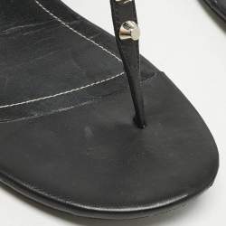 Pre Owned Balenciaga Black Leather Arena Thong Flats Size 39.5