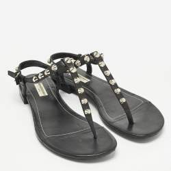 Pre Owned Balenciaga Black Leather Arena Thong Flats Size 39.5