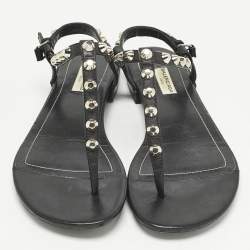 Pre Owned Balenciaga Black Leather Arena Thong Flats Size 39.5