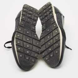 Pre Owned Balenciaga Black/Silver Fabric and Leather Race Runner Lace Up Sneakers Size 38