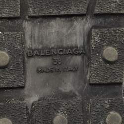 Pre Owned Balenciaga Black/Silver Fabric and Leather Race Runner Lace Up Sneakers Size 38