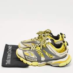 Pre Owned Balenciaga  Yellow/Grey Faux Leather and Mesh Track Low Top Sneakers Size 38
