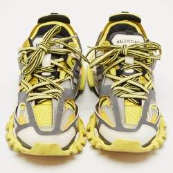 Pre Owned Balenciaga  Yellow/Grey Faux Leather and Mesh Track Low Top Sneakers Size 38