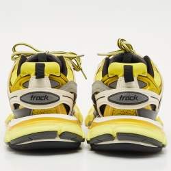 Pre Owned Balenciaga  Yellow/Grey Faux Leather and Mesh Track Low Top Sneakers Size 38