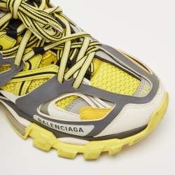 Pre Owned Balenciaga  Yellow/Grey Faux Leather and Mesh Track Low Top Sneakers Size 38
