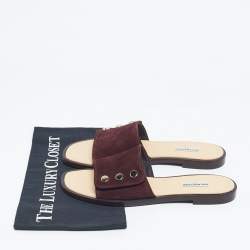 Pre Owned Balenciaga Burgundy Suede Studded Slide Flats Size 39