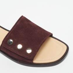 Pre Owned Balenciaga Burgundy Suede Studded Slide Flats Size 39