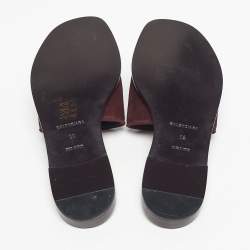 Pre Owned Balenciaga Burgundy Suede Studded Slide Flats Size 39