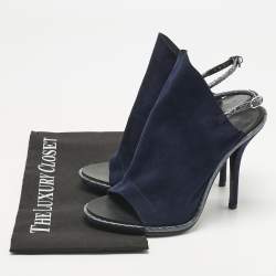 Pre Owned Balenciaga Navy Blue Suede and Python Open Toe Glove Slingback Sandals Size 39.5