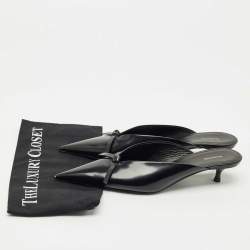 Pre Owned Balenciaga Black Leather Knife Kitten Heel Mules Size 39