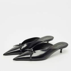 Pre Owned Balenciaga Black Leather Knife Kitten Heel Mules Size 39