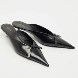 Pre Owned Balenciaga Black Leather Knife Kitten Heel Mules Size 39