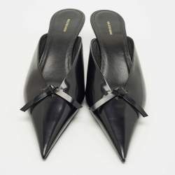 Pre Owned Balenciaga Black Leather Knife Kitten Heel Mules Size 39