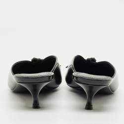 Pre Owned Balenciaga Black Leather Knife Kitten Heel Mules Size 39