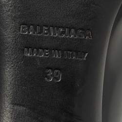 Pre Owned Balenciaga Black Leather Knife Kitten Heel Mules Size 39