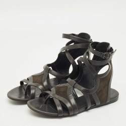 Pre Owned Balenciaga Green Leather and Suede Strappy Flat Sandals Size 40