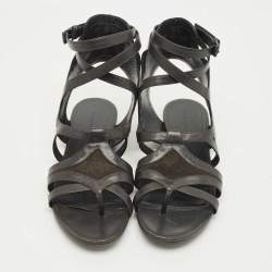 Pre Owned Balenciaga Green Leather and Suede Strappy Flat Sandals Size 40